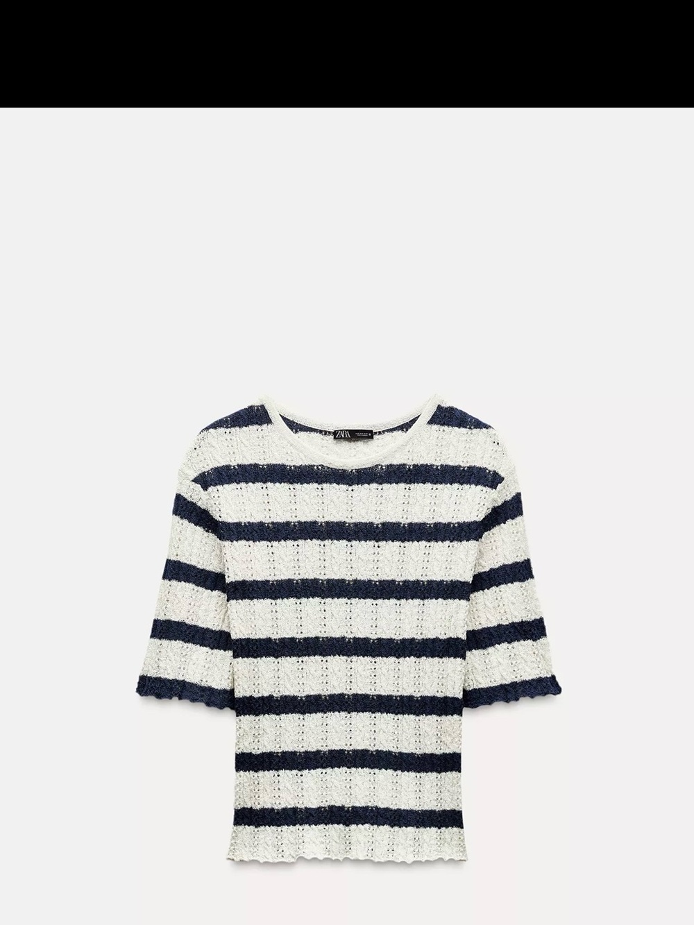 Zara Navy and White Striped Knit Tee